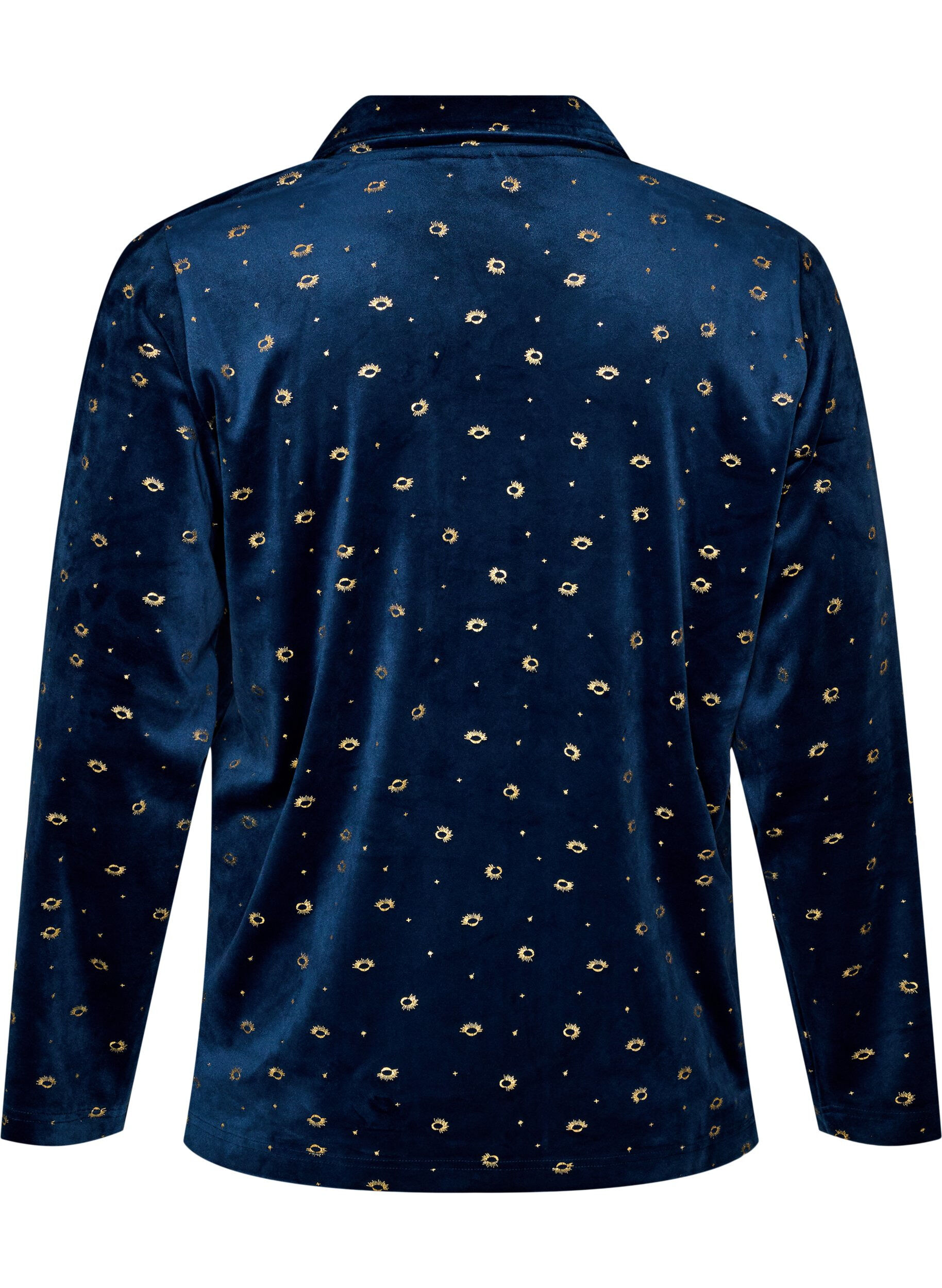 ZizziVelour pyjamashirt met een all-over print, Blauw, Packshot image number 1