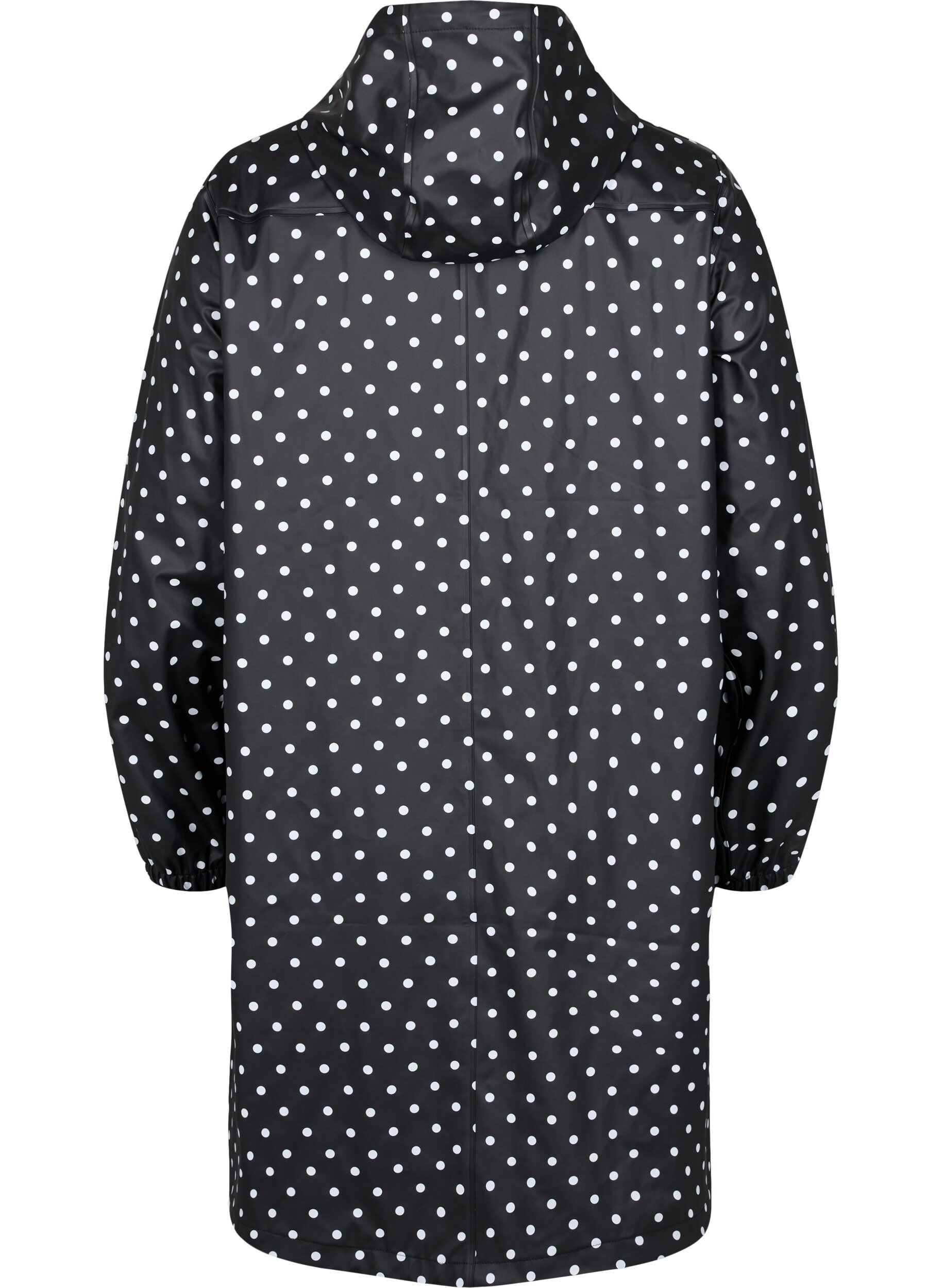 Zizzi Gestippeld regenjack met capuchon, Black W/White Dot, Packshot image number 1