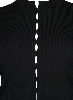 Geribde blouse met lange mouwen en gaatjes, Black, Packshot image number 2