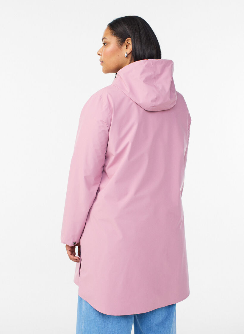Regenjas met zakken en capuchon, Roze, Model