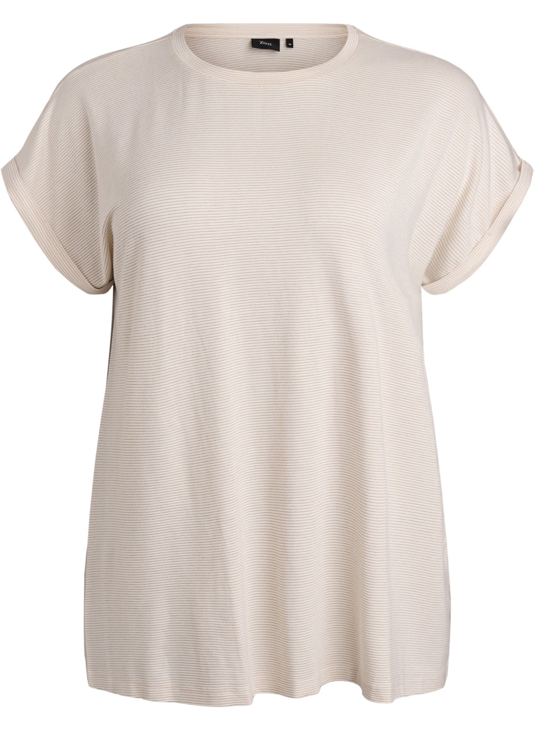 ZizziViscose T-shirt met glitterstrepen, Vanille, Packshot image number 0