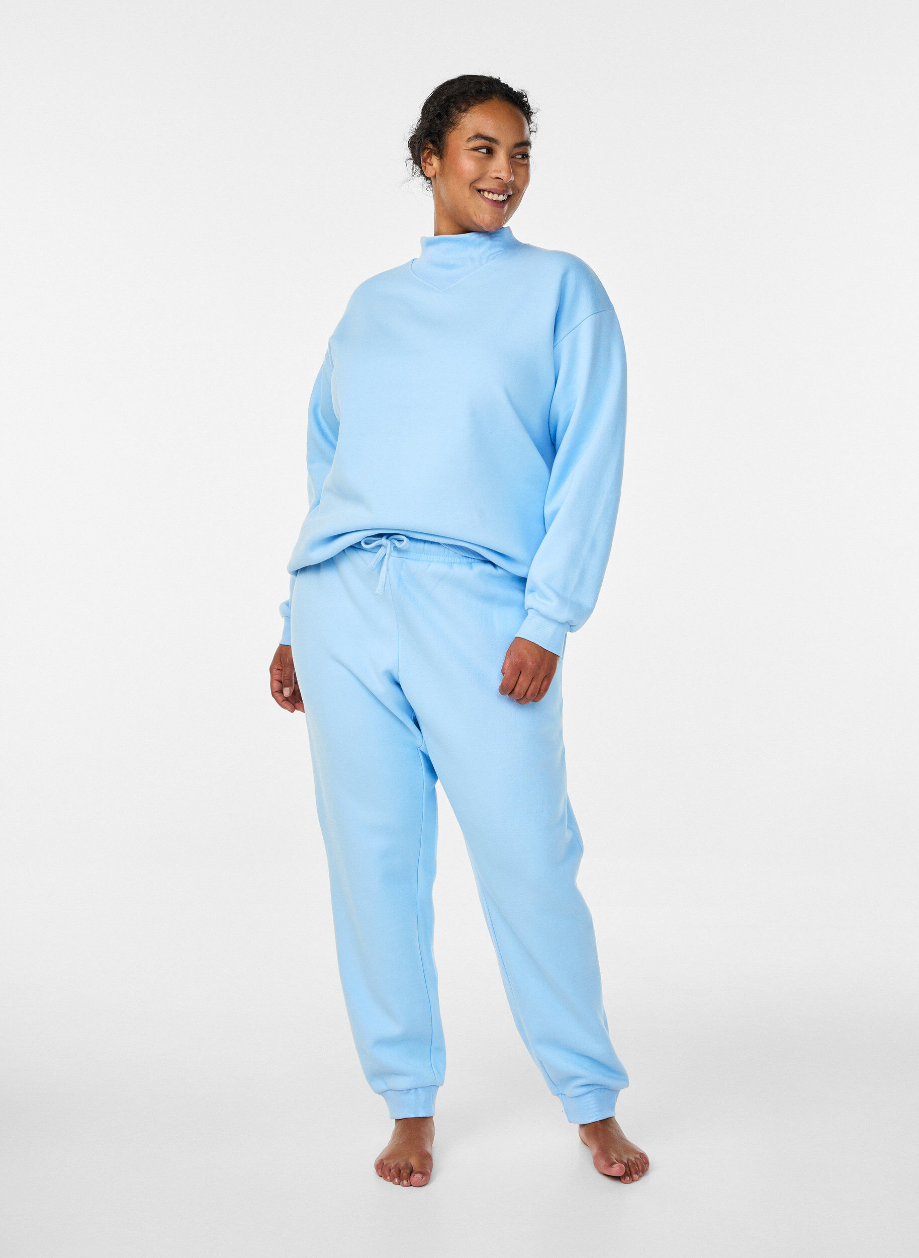 Zizzi Sweatpants met hoge taille, Blauw, Model image number 0