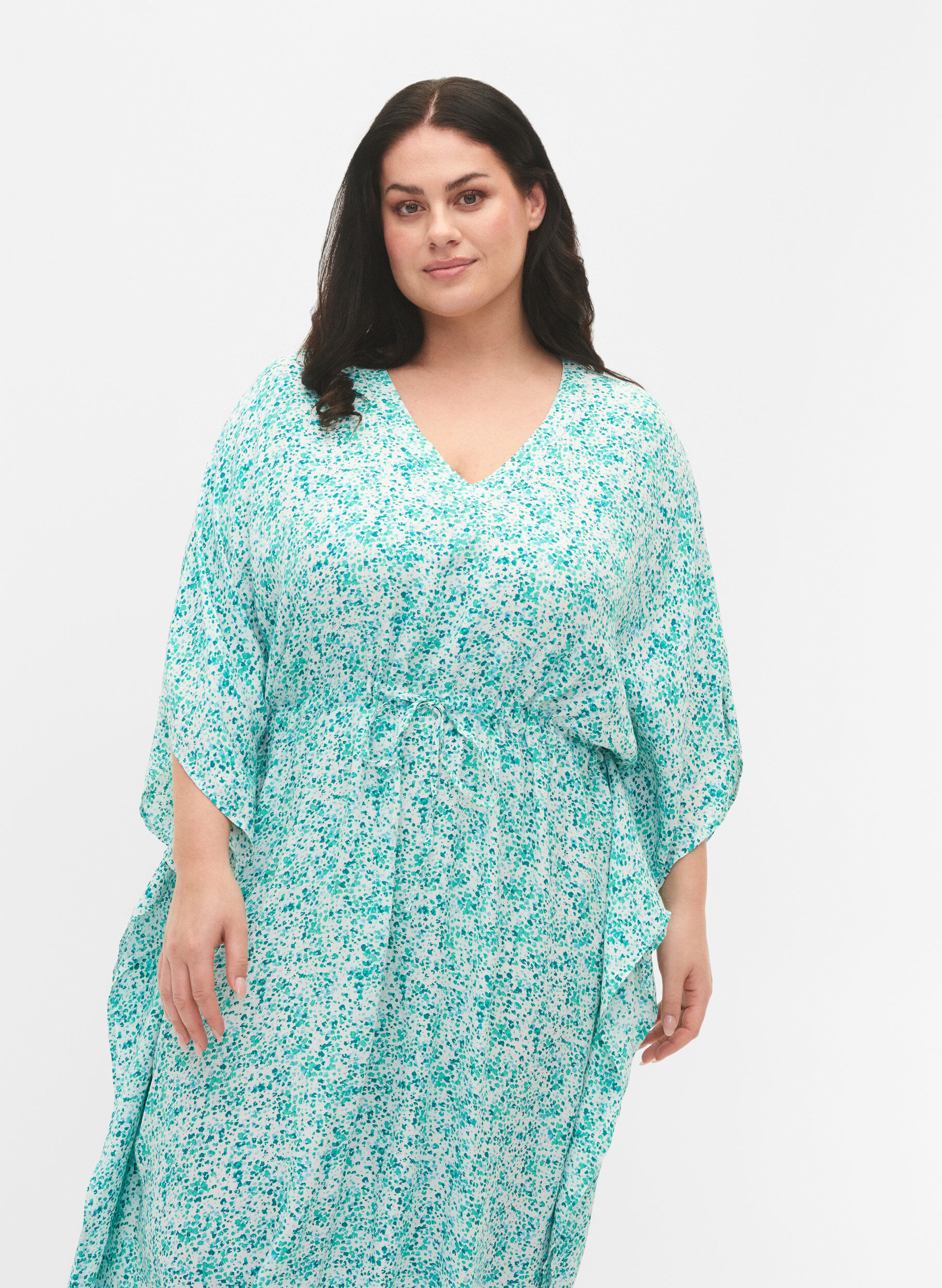 Zizzi Viscose caftan jurk met print, Green Dot, Model image number 2