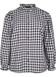 Geruite shirt blouse met ruchesdetails, Black/W. Gingham