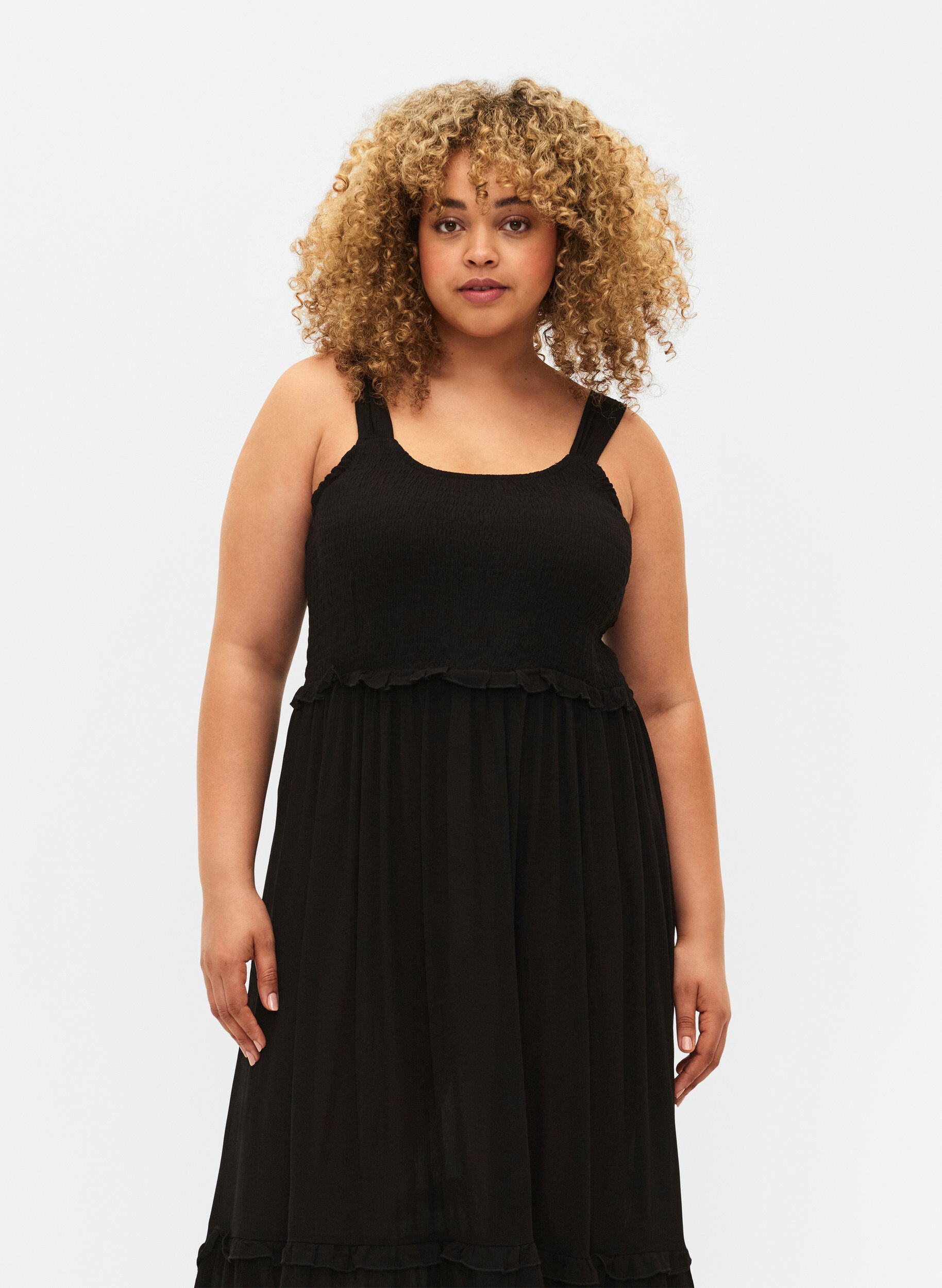 Zizzi Viscose midi-jurk met smok, Black, Model image number 2