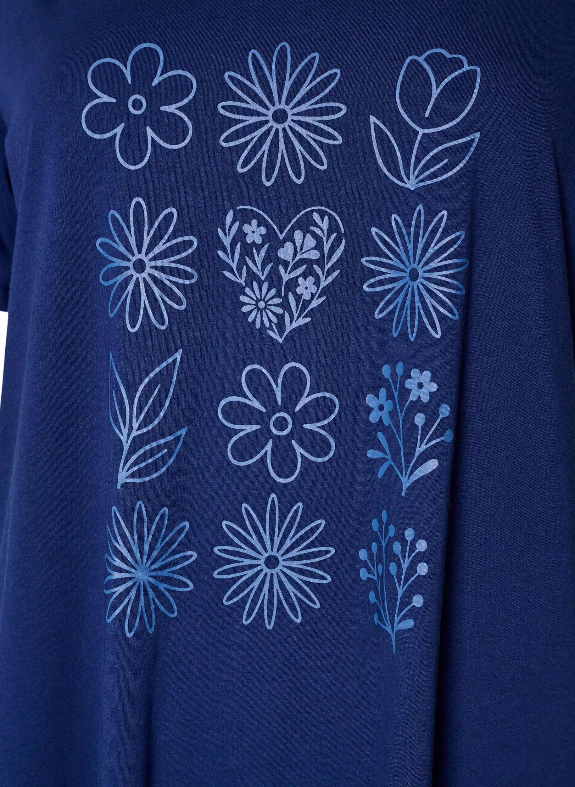 ZizziNachtjapon met korte mouw van biologisch katoen, Blauw, Packshot image number 2