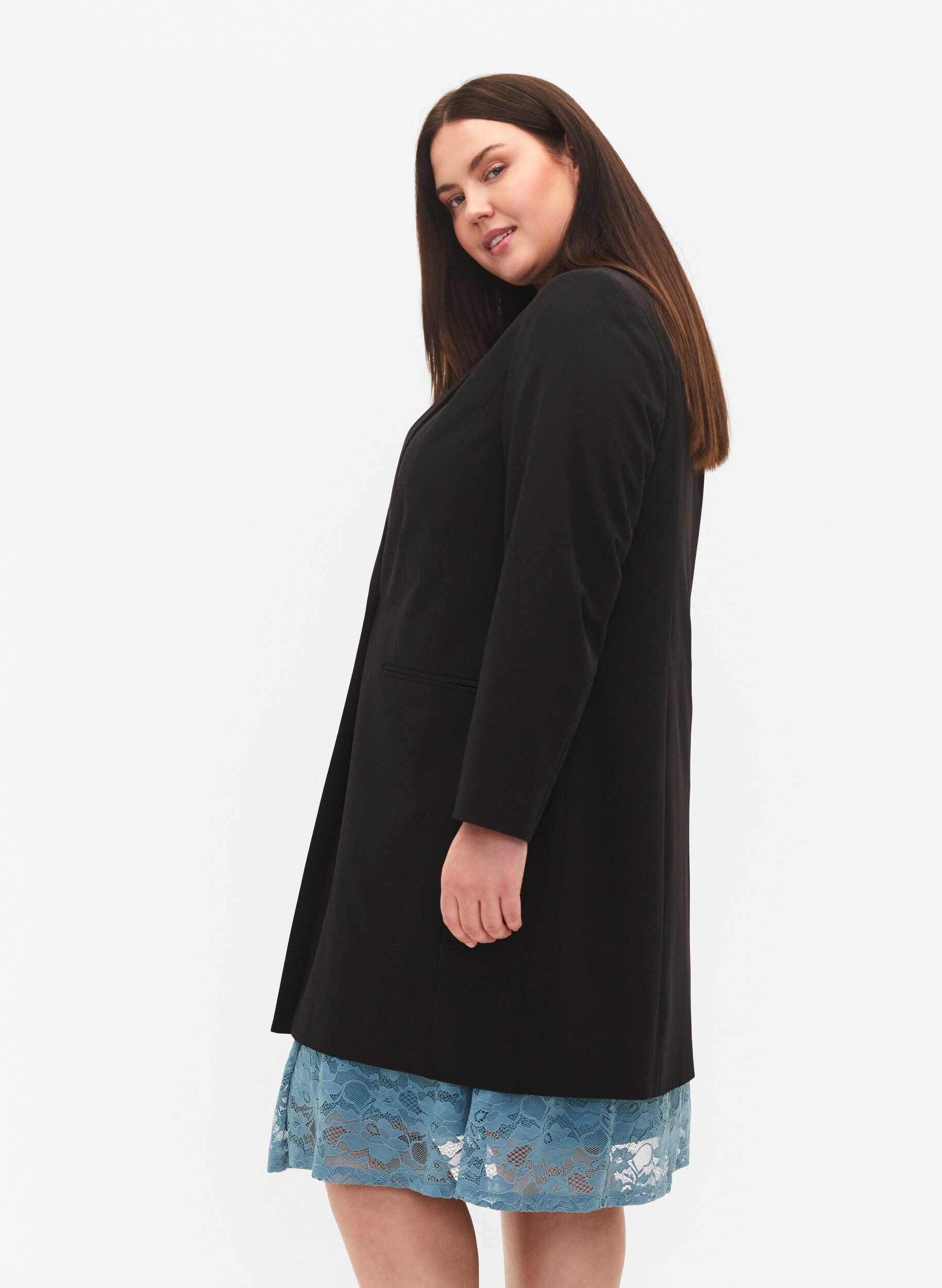 Zizzi Klassieke lange blazer, Black, Model image number 2