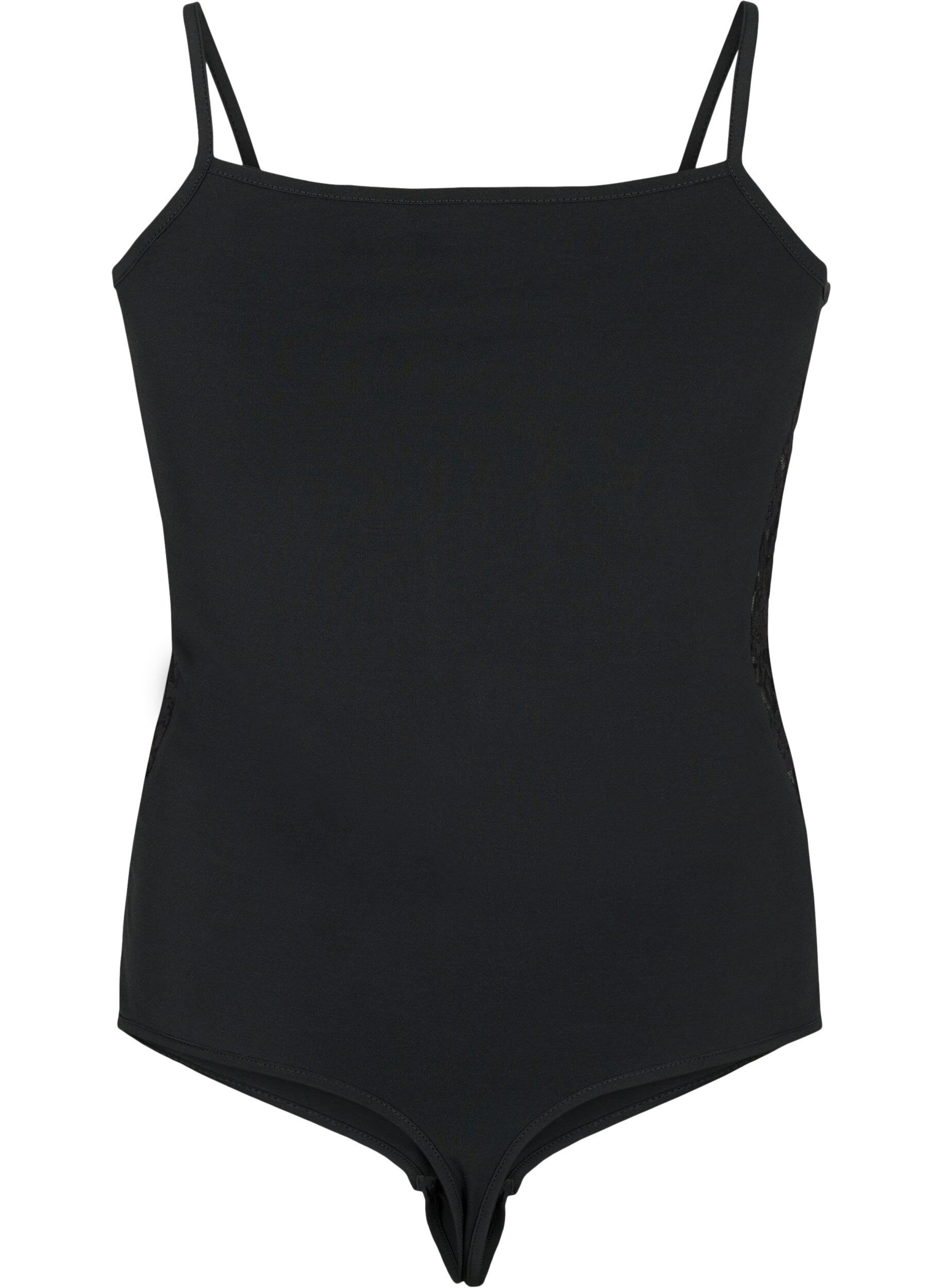 Zizzi Bodystocking met kant en spaghettibandjes, Black, Packshot image number 1