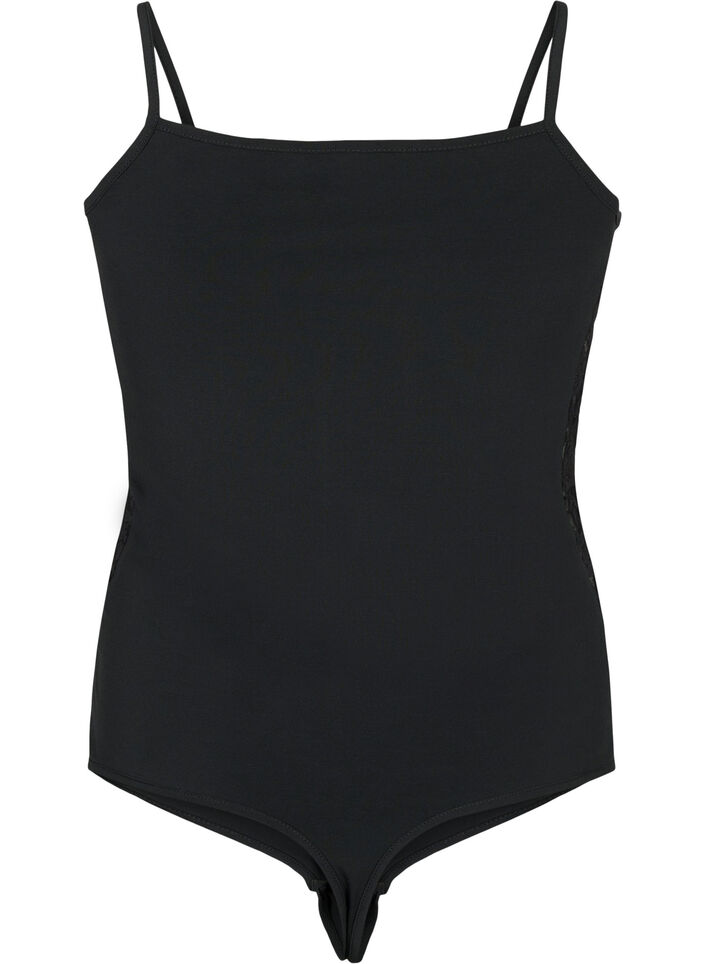 Bodystocking met kant en spaghettibandjes, Black, Packshot image number 1