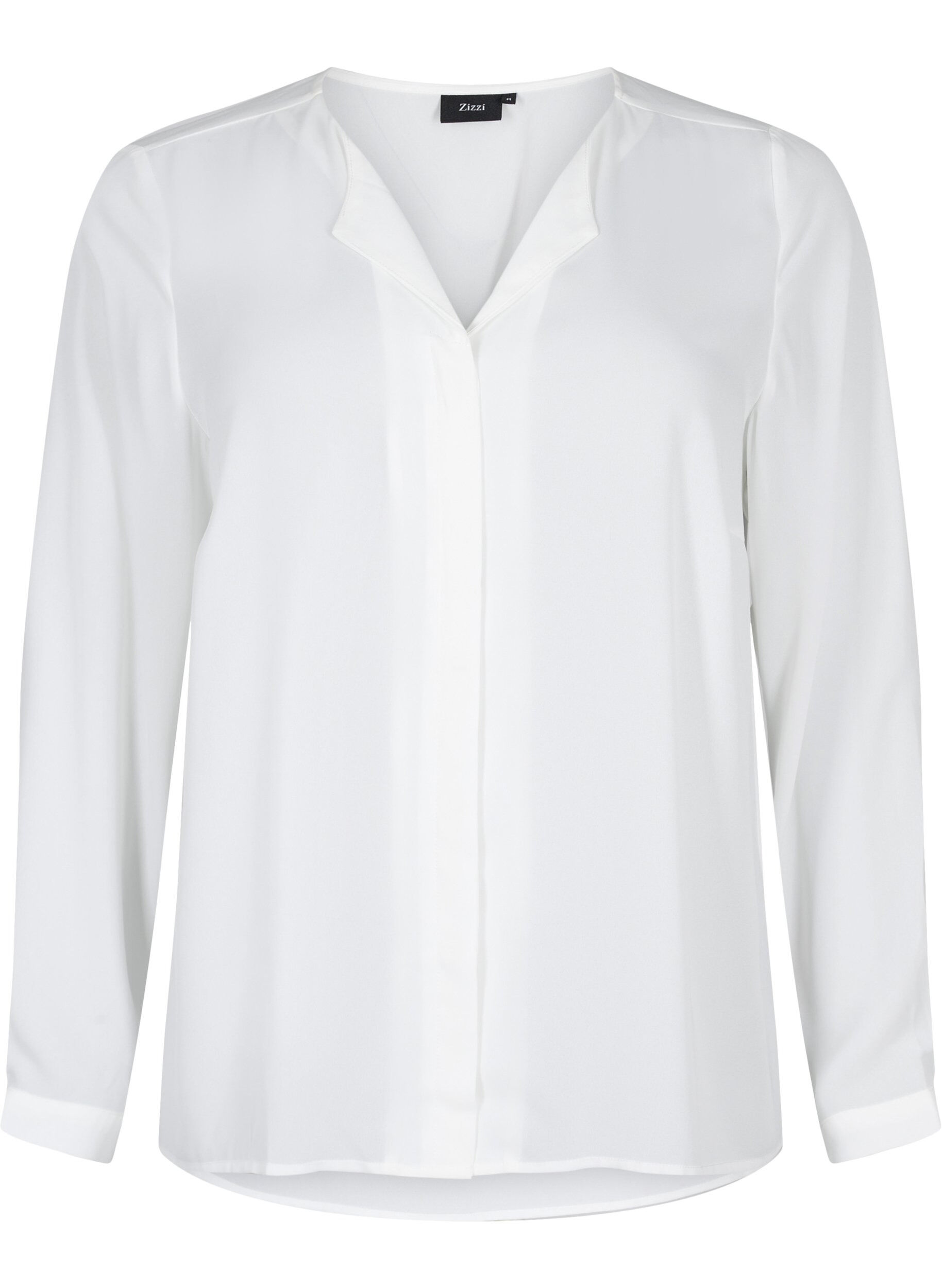 Zizzi Effen shirt met V-hals, Bright White, Packshot image number 0