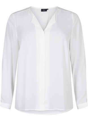 Effen shirt met V-hals, Bright White, Packshot image number 0