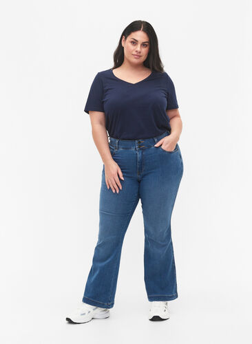 Ellen jeans met high waist en bootcut, Blue denim, Model image number 0