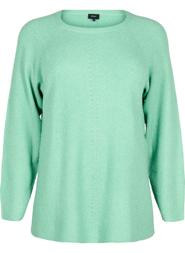 Gebreide blouse met ronde hals, Light G. Green Mel., Packshot image number 0