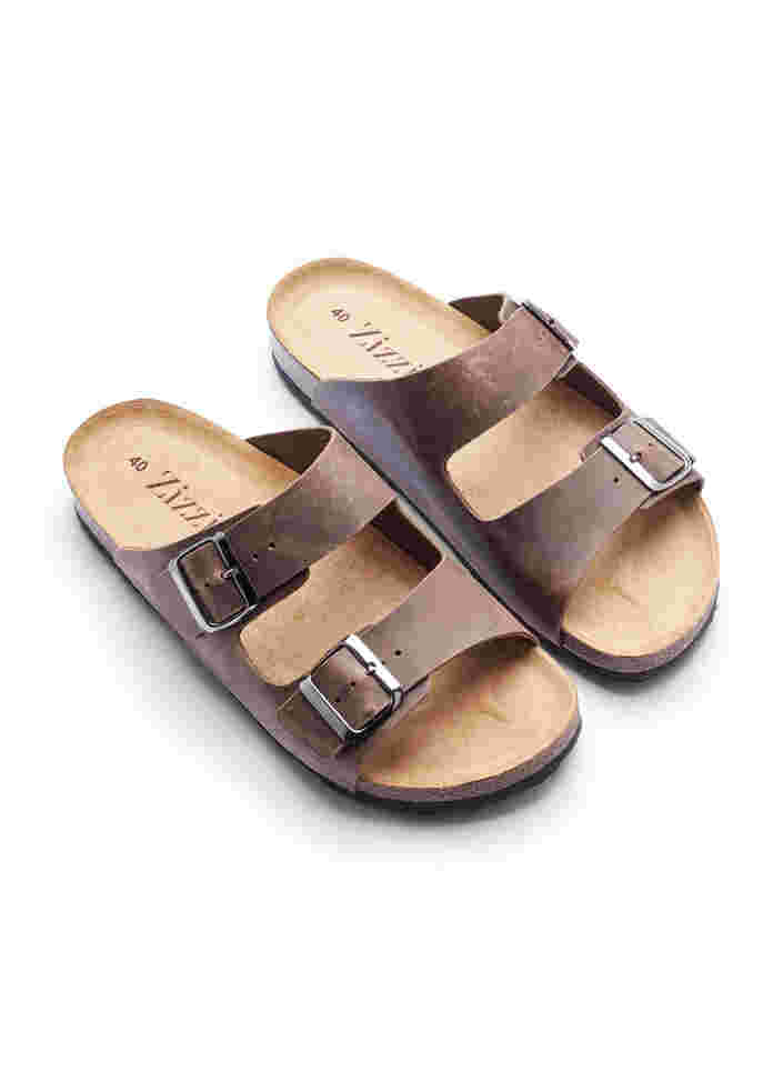 Leren sandalen met verstelbare gespen, Brown, Packshot image number 3