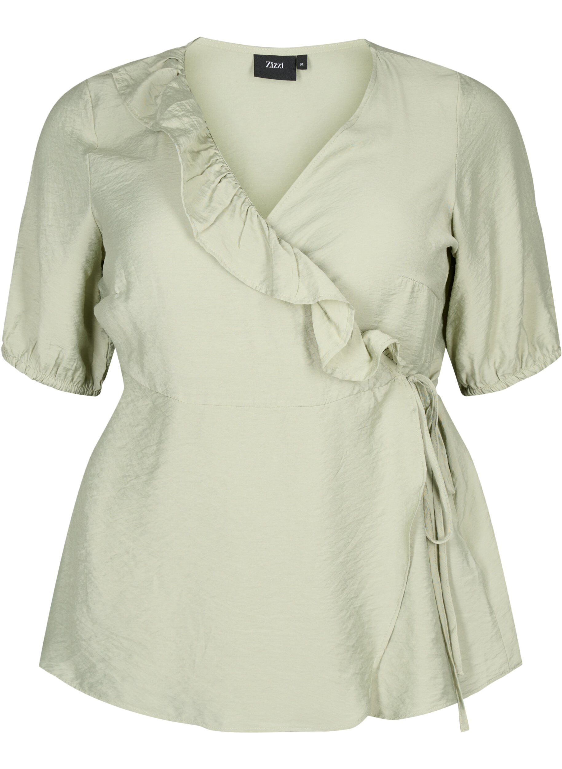 Zizzi Wikkelblouse van viscose met korte mouw, Seagrass , Packshot image number 0
