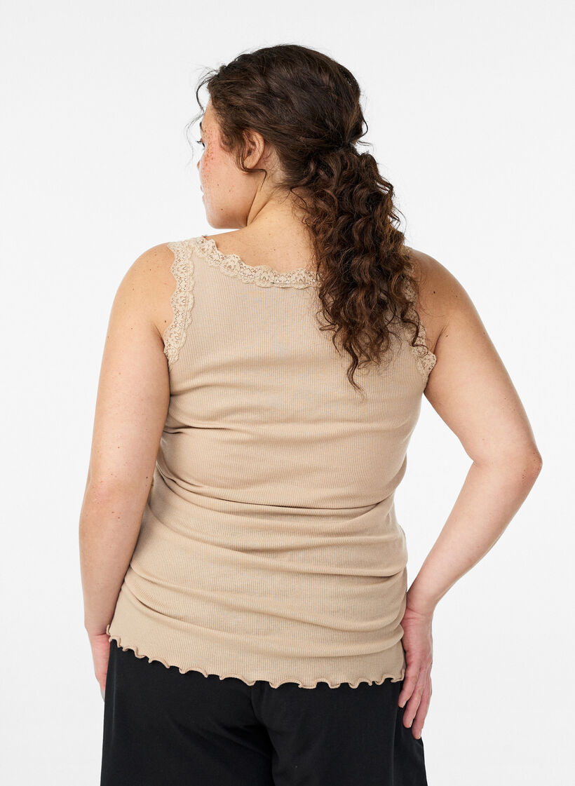 Top met kanten afwerking, Beige, Model image number 2
