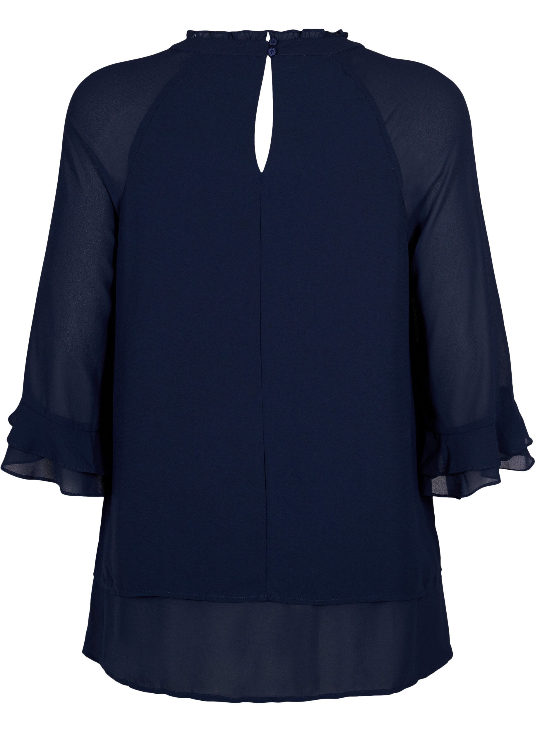 Zizzi Blouse met asymmetrische onderkant en 3/4 mouwen, Navy Blazer, Packshot image number 1