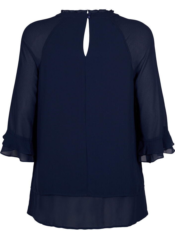 Blouse met asymmetrische onderkant en 3/4 mouwen, Navy Blazer, Packshot image number 1