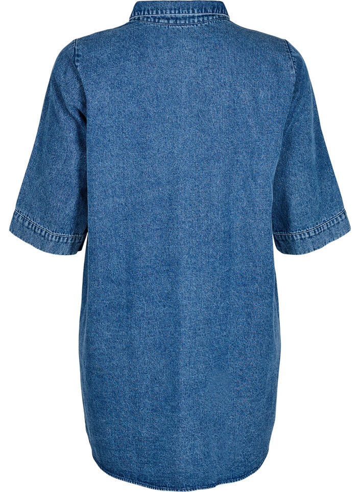 Korte denimjurk met ritssluiting en 3/4 mouwen, Blauw, Packshot image number 1