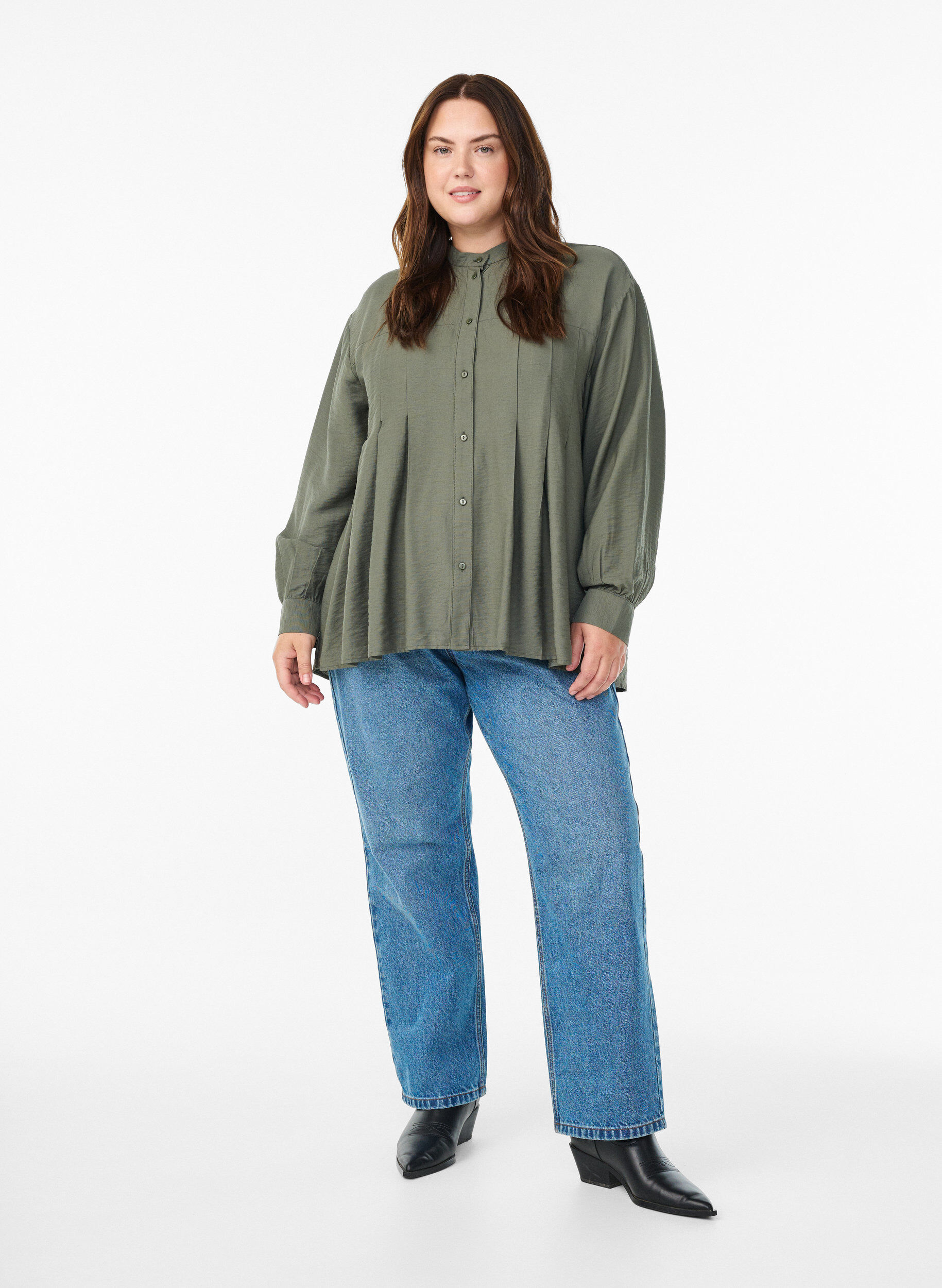 Zizzi Viscose shirt met A-lijn vorm, Groen, Model image number 1