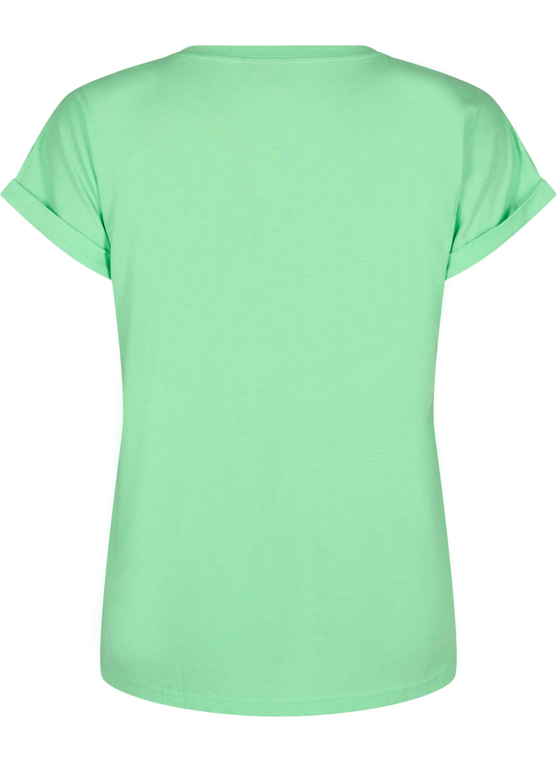 Zizzi T-shirt met korte mouwen in een katoenmix, Groen, Packshot image number 1