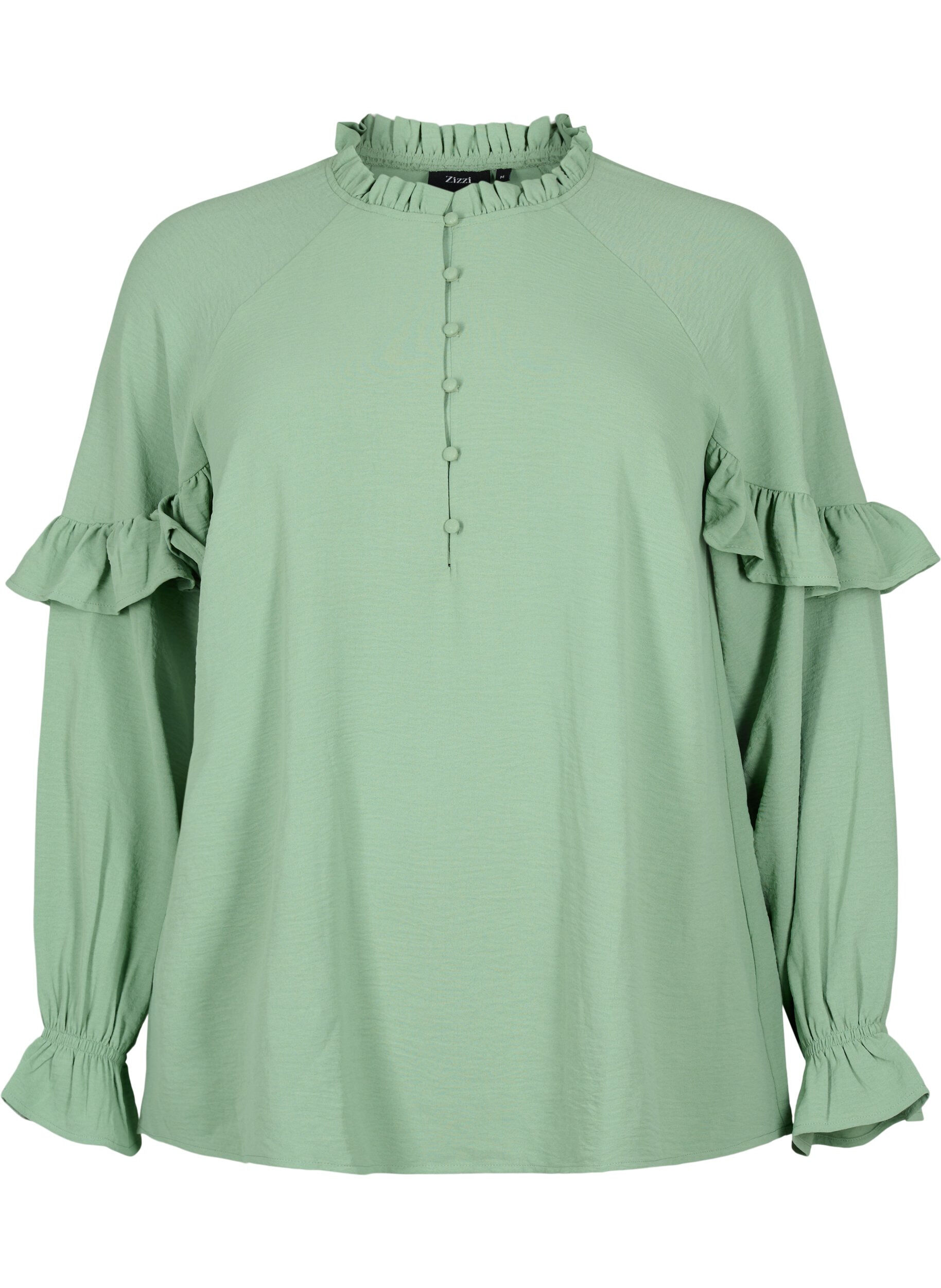 Zizzi Blouse met ruches en knopen, Green Bay, Packshot image number 0