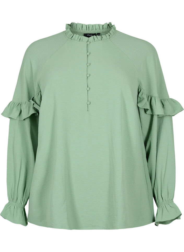 Blouse met ruches en knopen, Green Bay, Packshot image number 0
