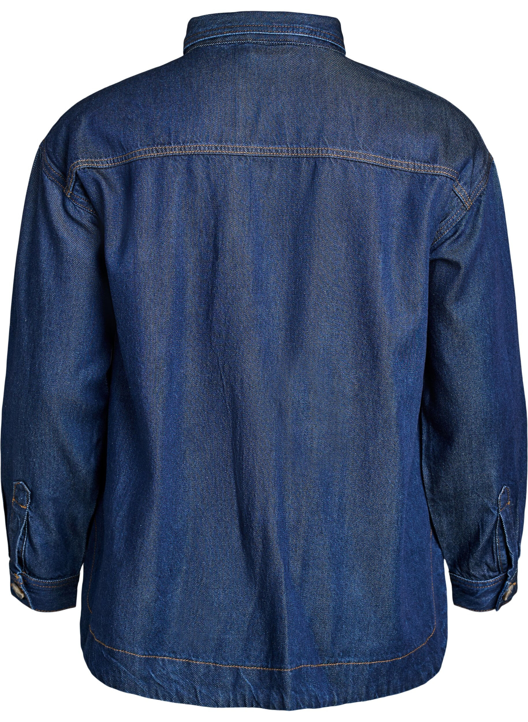 Zizzi Losse denimshirt met zakken op de borst, Blauw, Packshot image number 1