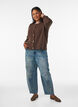 Kabelgebreid vest met gouden knopen, Bruin, Model image number 1