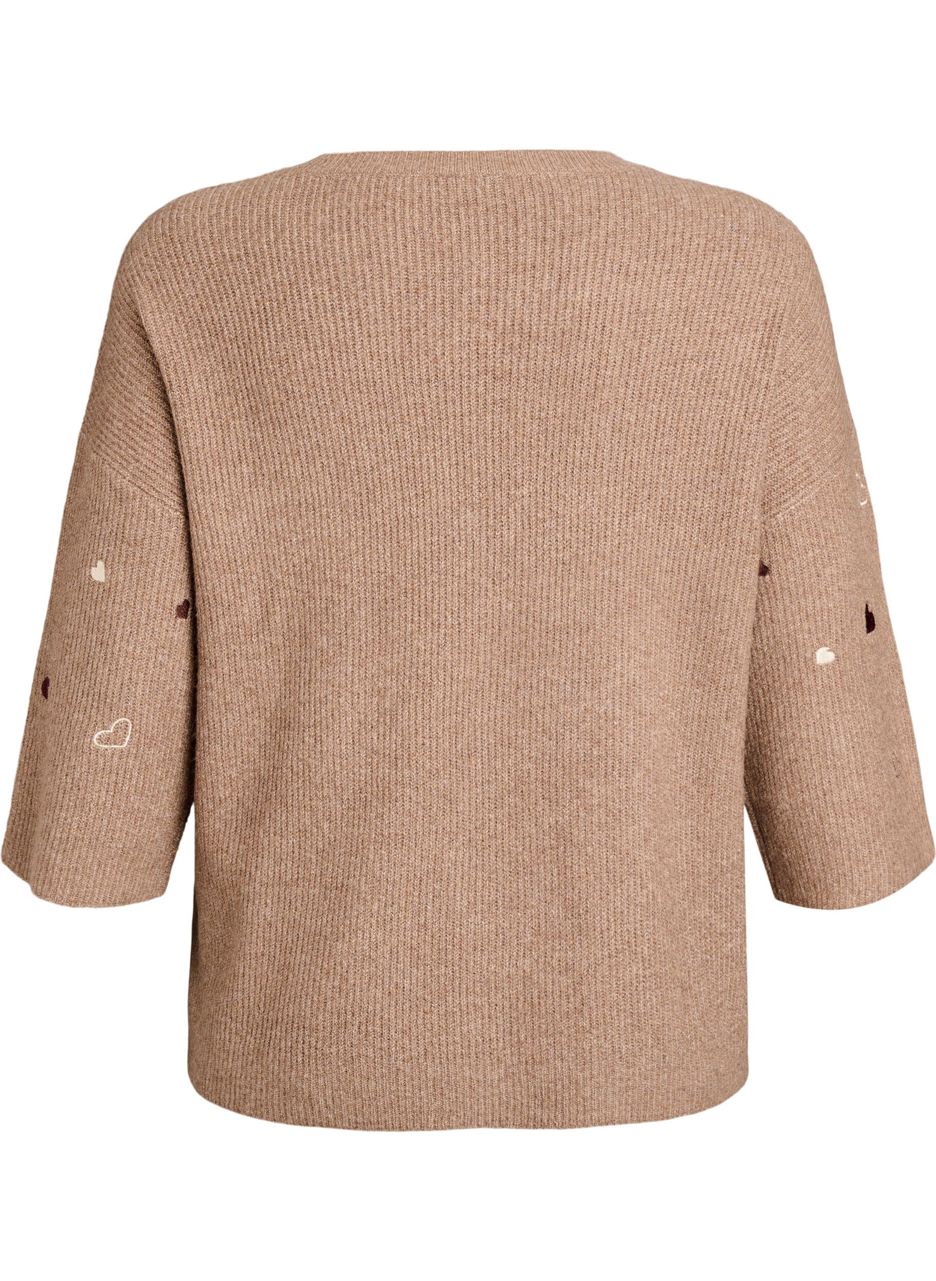 Zizzi Jumper met hartjes en 3/4 mouwen, Bruin, Packshot image number 1
