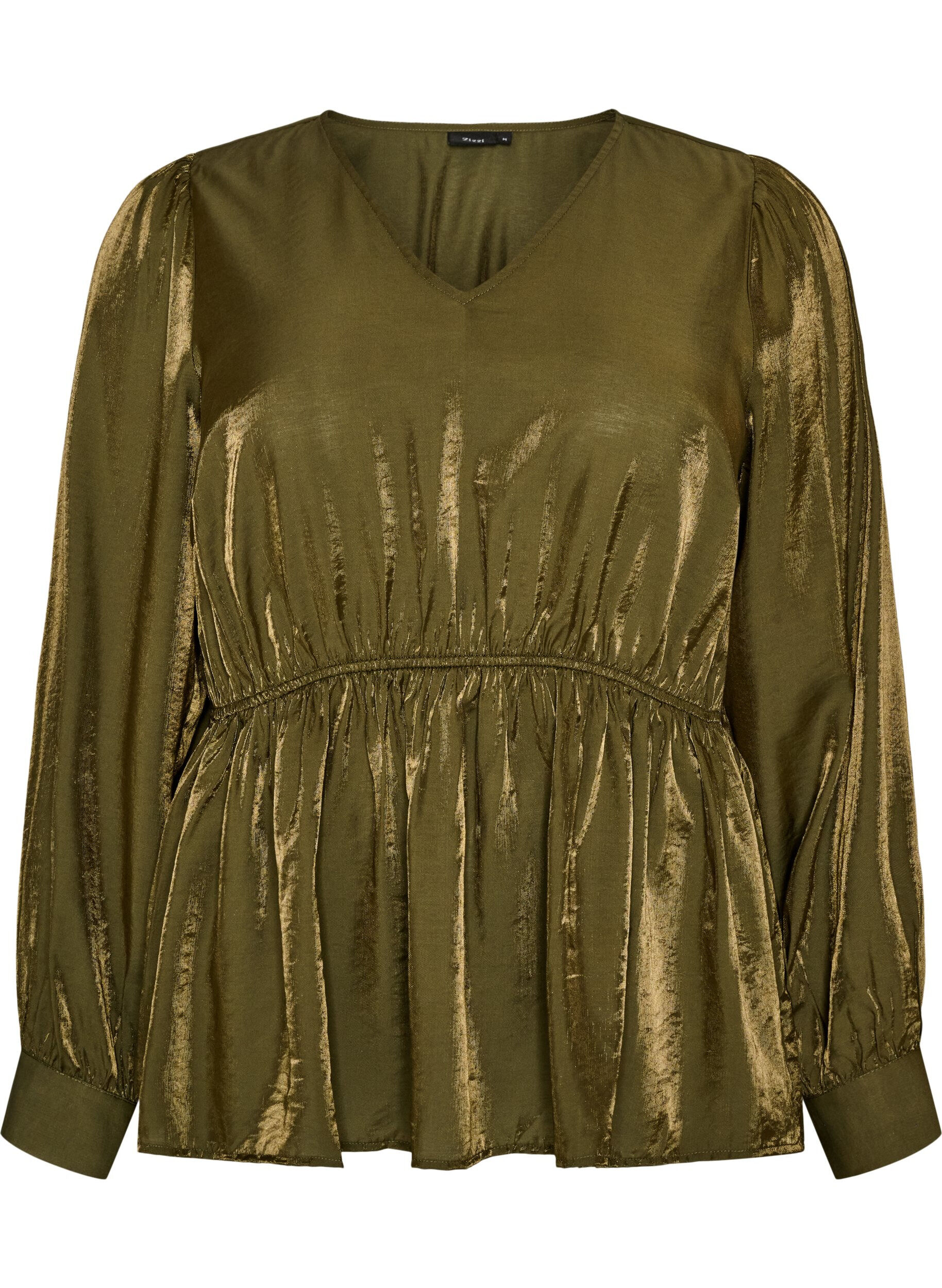 ZizziGlanzende viscose blouse met peplumeffect, Groen, Packshot image number 0