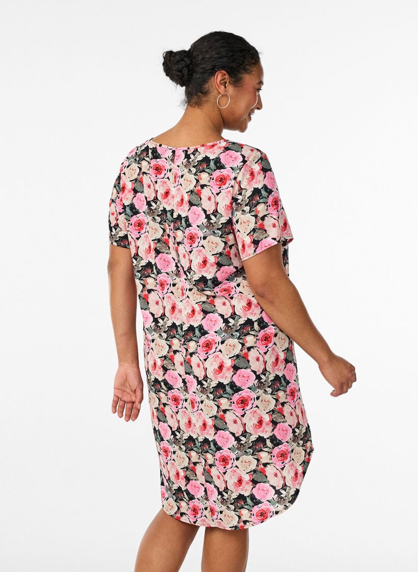 Blousejurk in broderie anglaise met strikceintuur, Zwart, Model image number 2