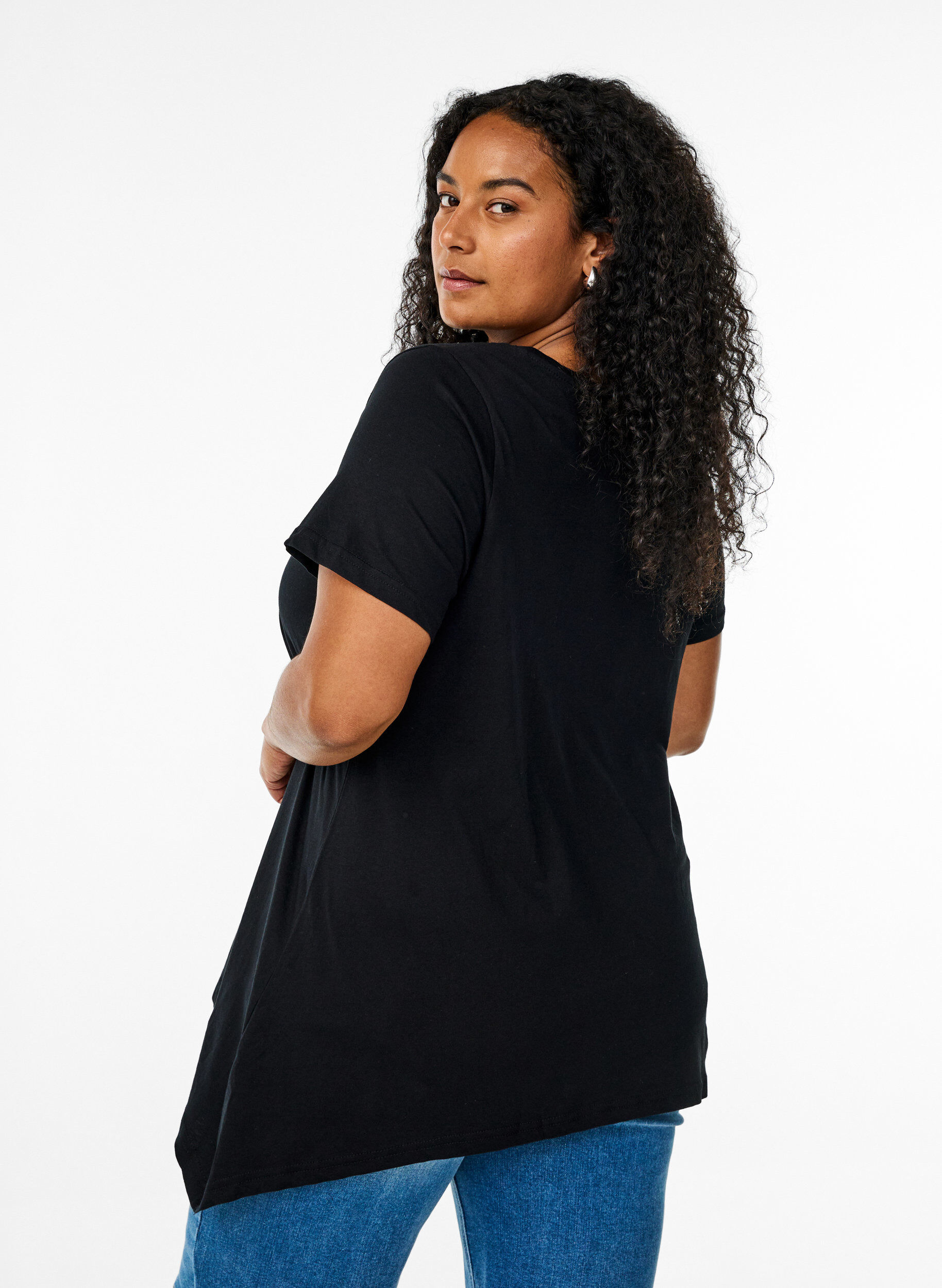 Zizzi T-shirt met ronde hals en A-lijn vorm, Zwart, Model image number 2