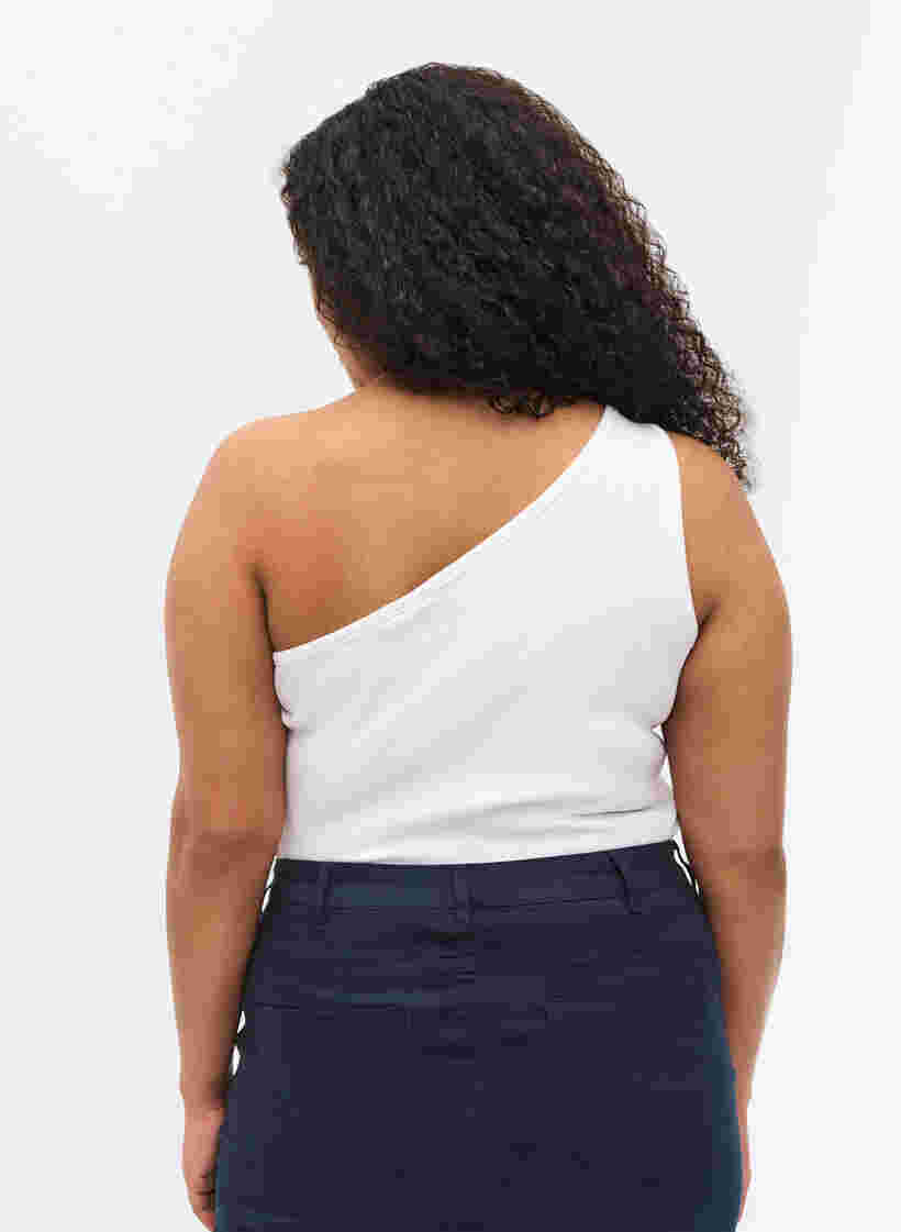 One-shoulder top in katoen, Bright White, Model image number 1