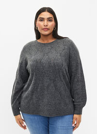 Gebreide pullover met gaatjespatroon, Dark Grey Melange, Model