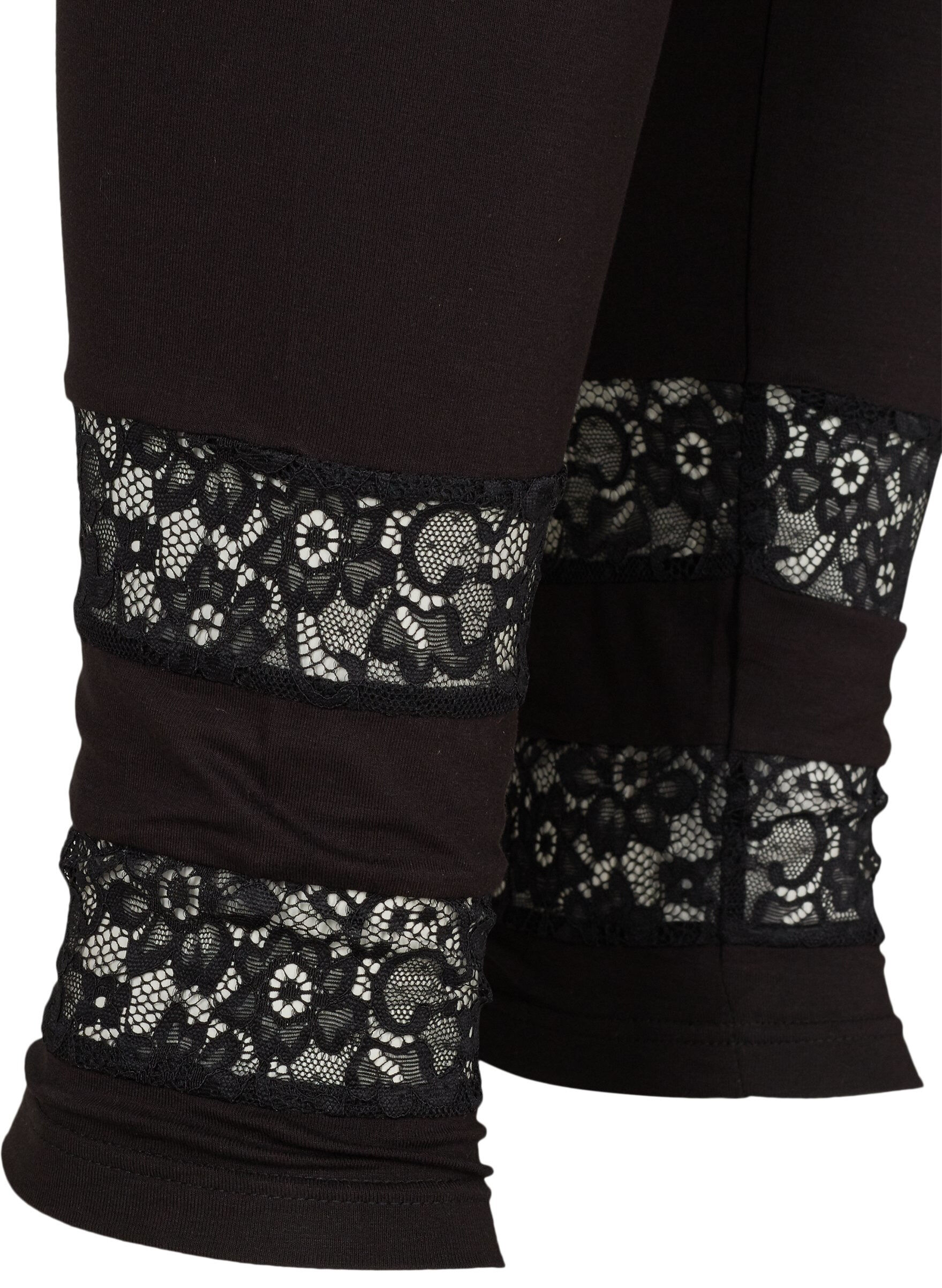 Zizzi Viscose legging met 3/4 lengte en kant, Black, Packshot image number 3