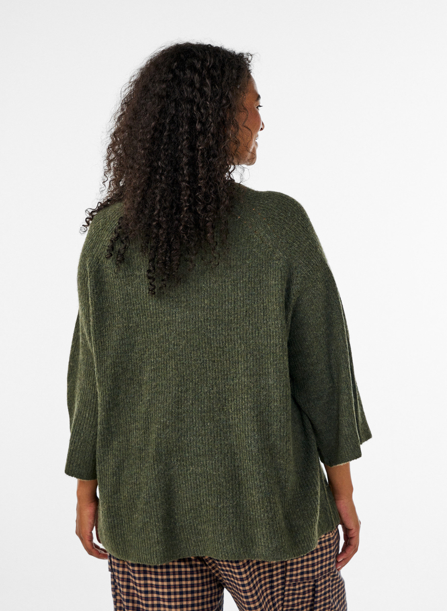 ZizziGeribde trui met 3/4 mouwen, Groen, Model image number 2