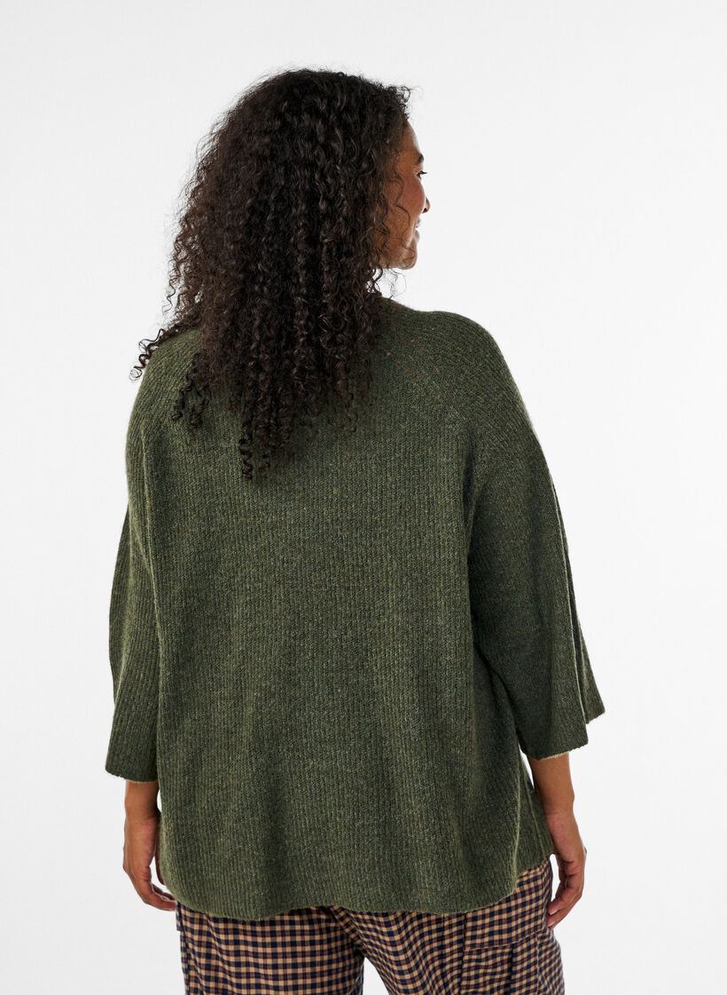 Geribde trui met 3/4 mouwen, Groen, Model image number 2