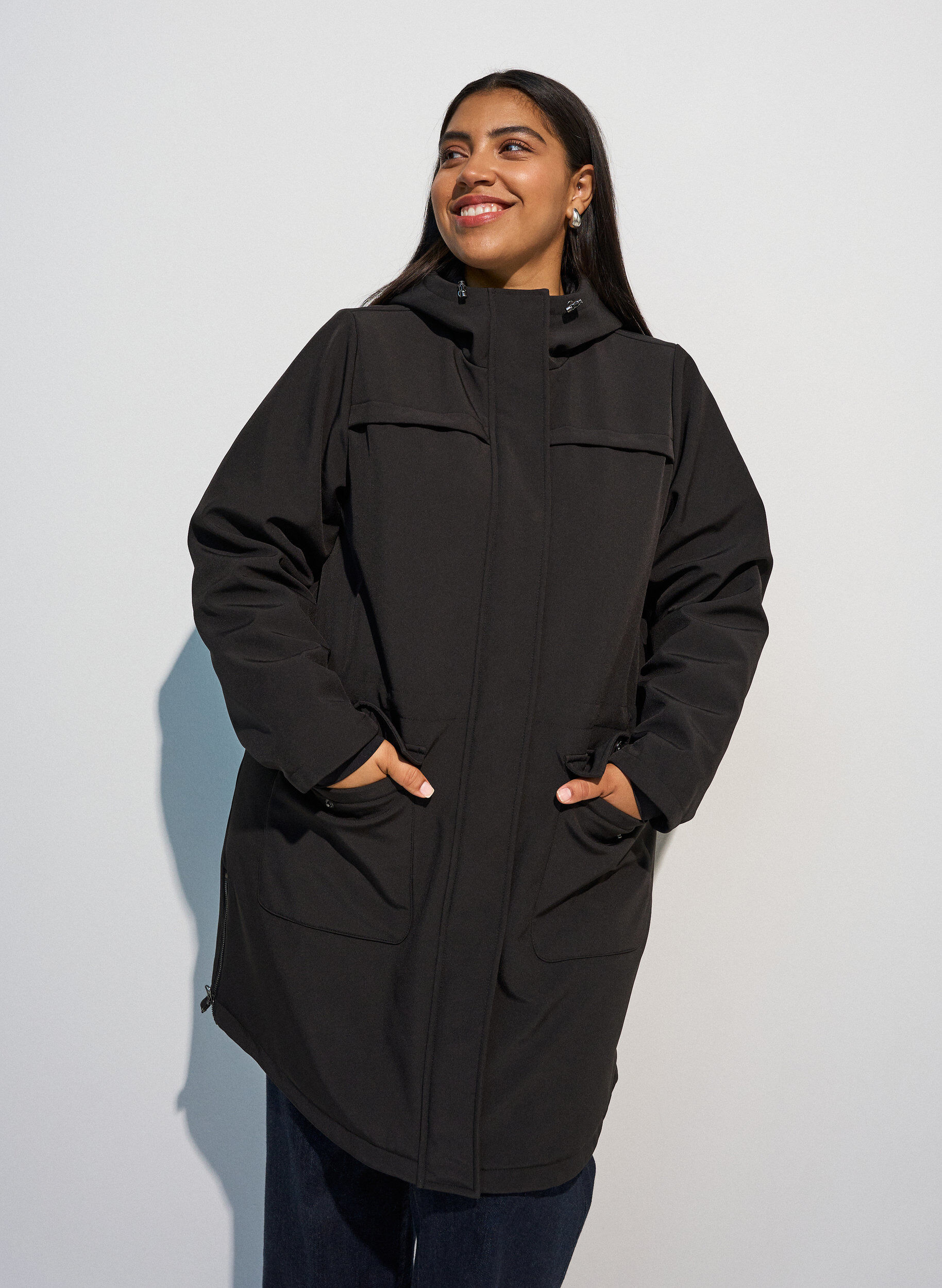 Waterafstotende softshell-jas met gewatteerde voering, Zwart, Model