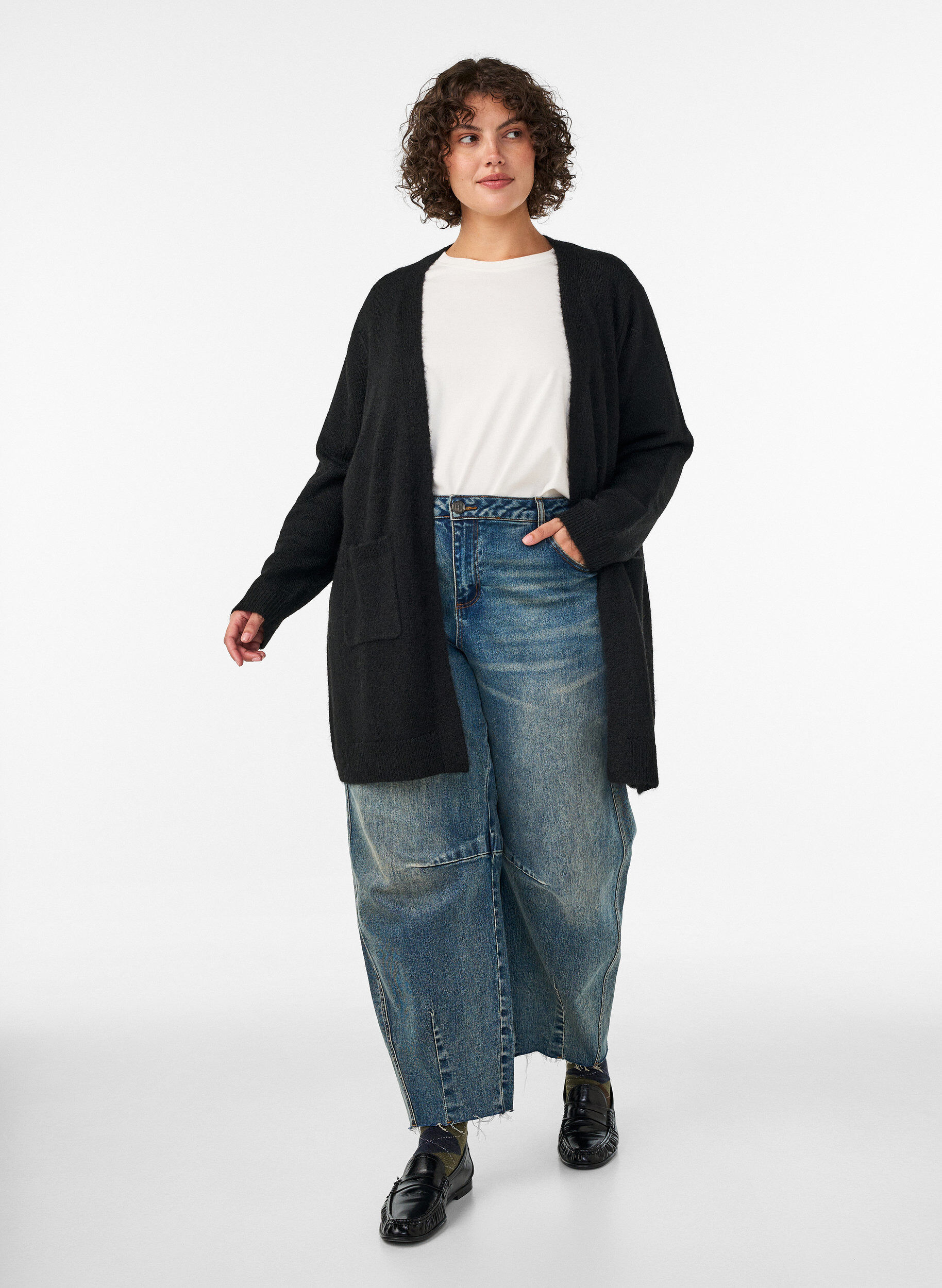 ZizziLang vest met zakken, Zwart, Model image number 1