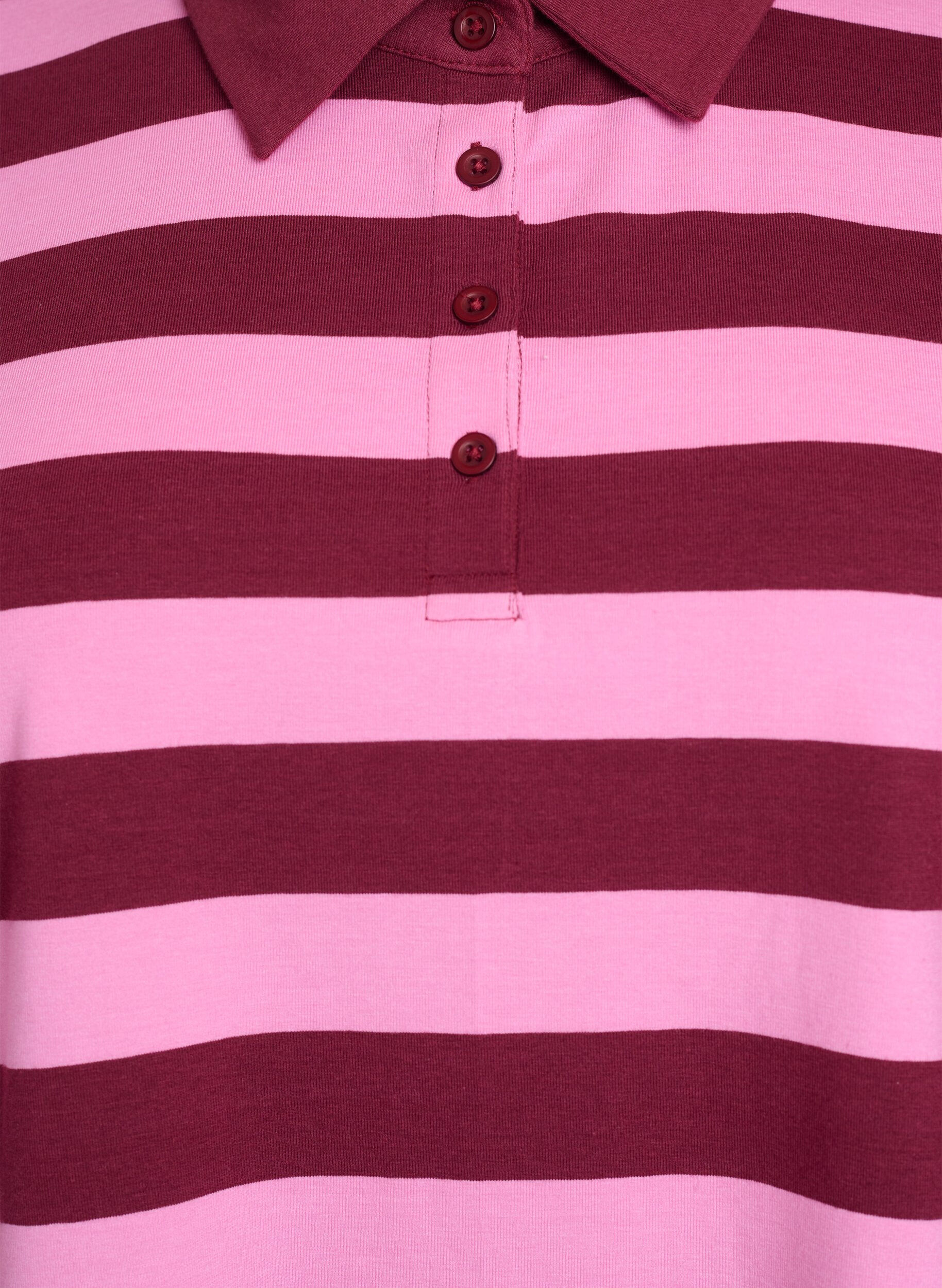 Zizzi Polo shirt met lange mouwen en strepen, Donker Bordeaux, Packshot image number 2