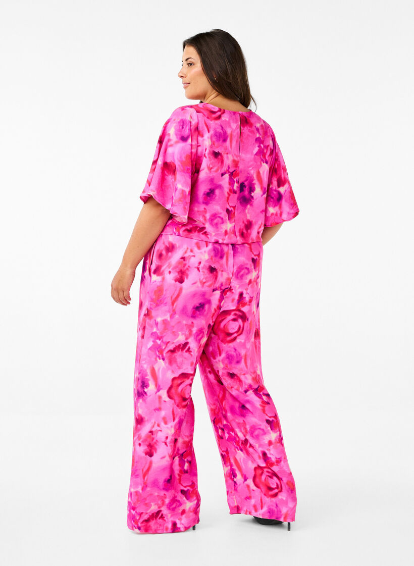 Jumpsuit met bloemenpatroon en mouwen als vleermuisvleugels, Pink Rose AOP, Model image number 1