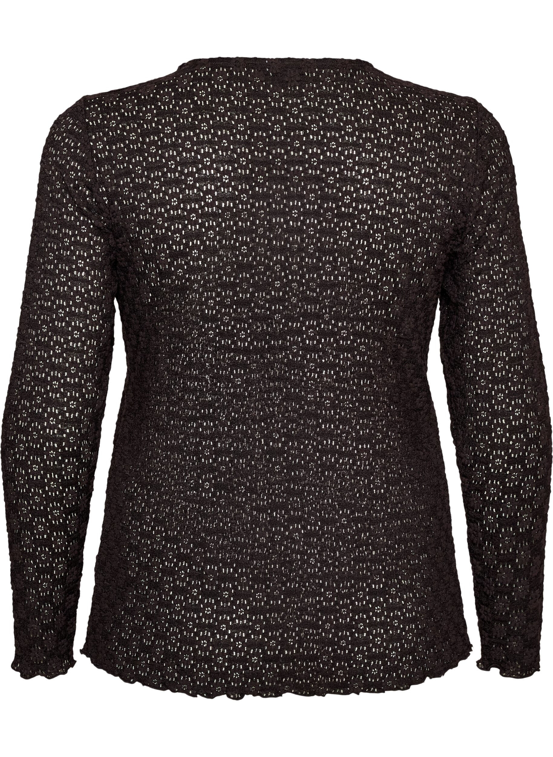 ZizziBlouse met ajourpatroon en lange mouwen, Zwart, Packshot image number 1