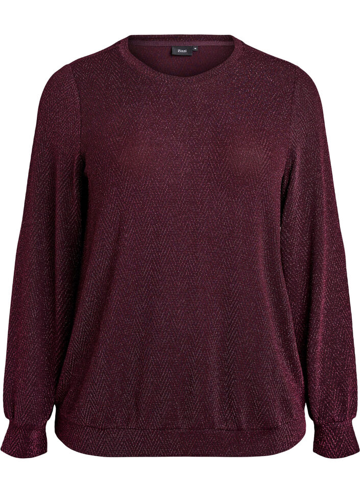 Blouse met visgraatpatroon en glinsterend garen, Donker Bordeaux, Packshot image number 0