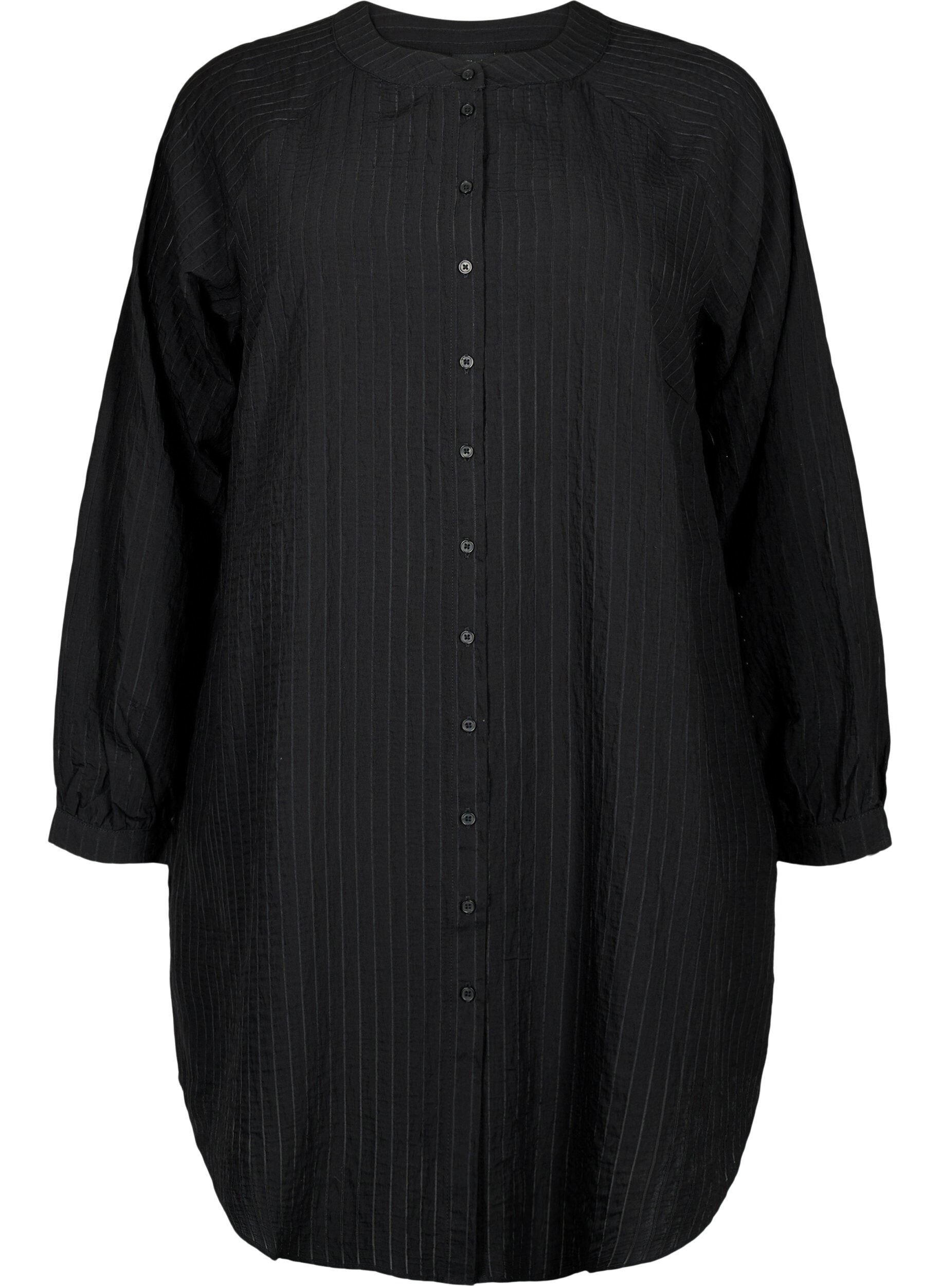Zizzi Lange viscose shirt met gestreept patroon, Black, Packshot image number 0