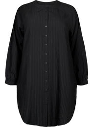 Lange viscose shirt met gestreept patroon, Black