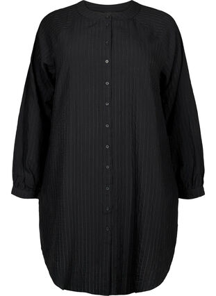 Lange viscose shirt met gestreept patroon, Black, Packshot image number 0