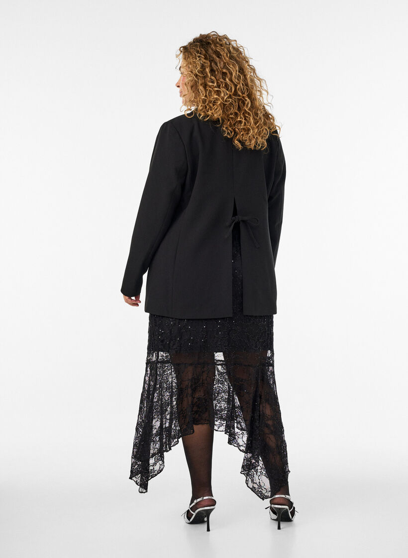 Kanten midirok met pailletten, Zwart, Model image number 2