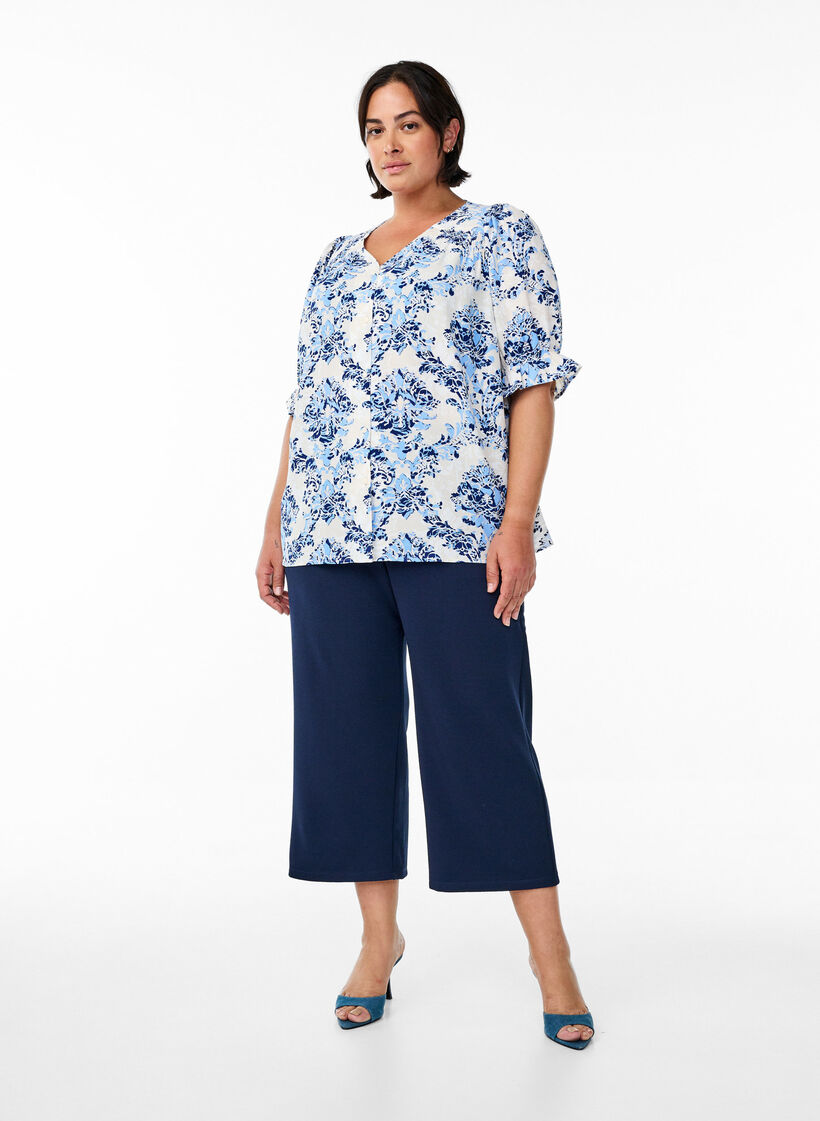 Losse broek met 7/8 lengte, Blauw, Model image number 0