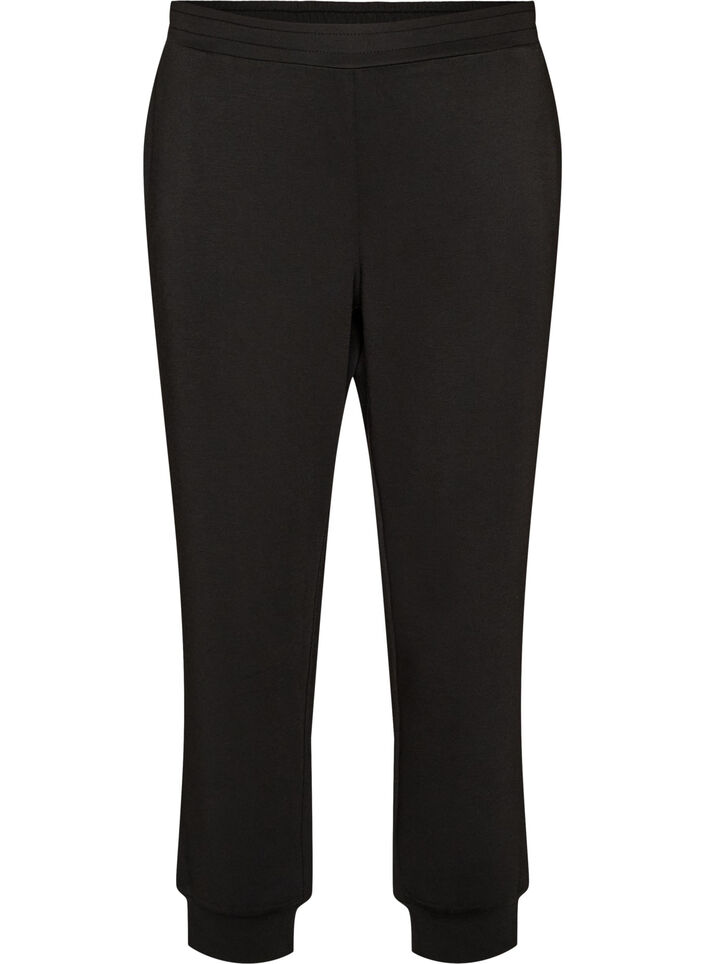 Jerseybroek met hoge taille en zakken, Zwart, Packshot image number 0